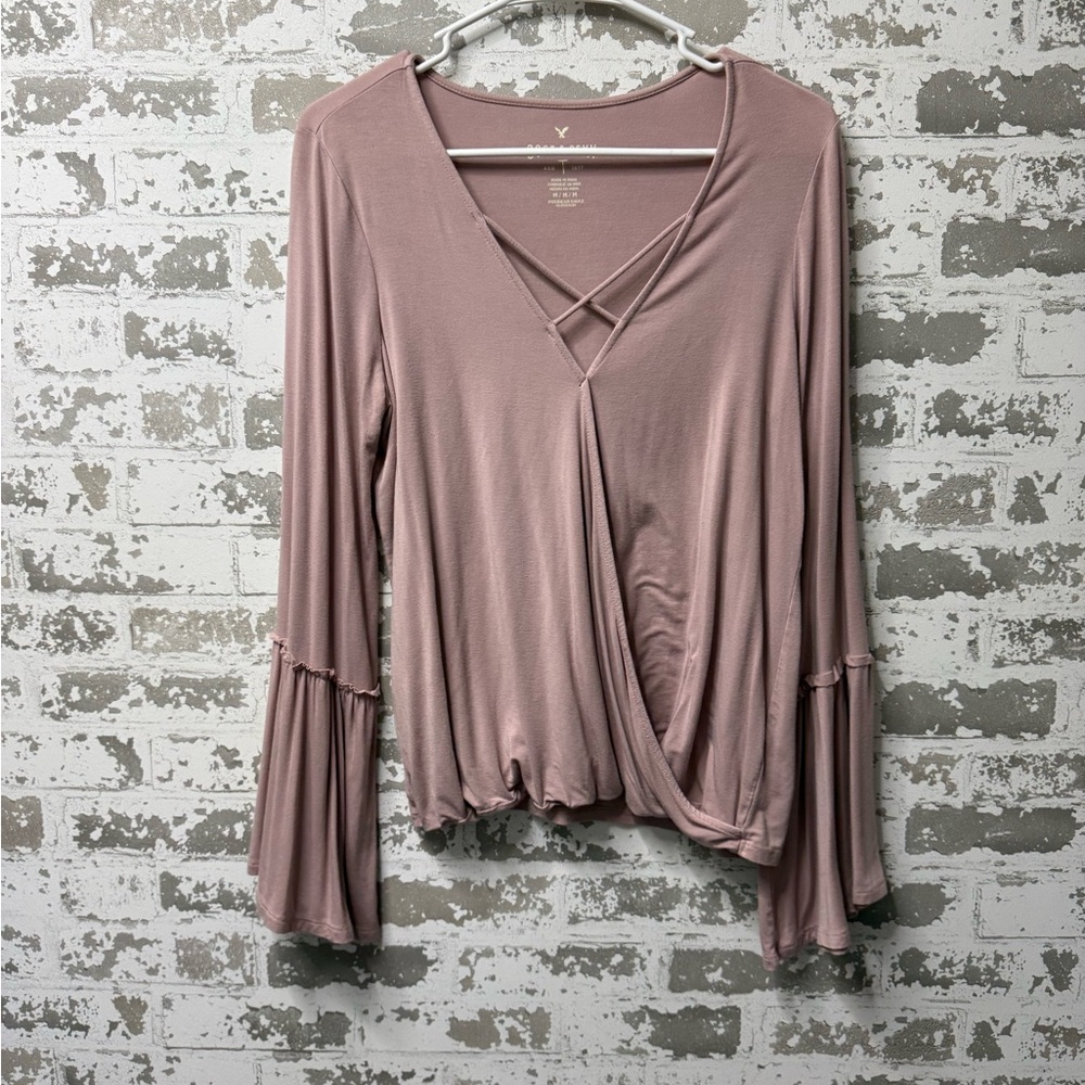 American Eagle Outfitters Dusty Pink Wrap Blouse